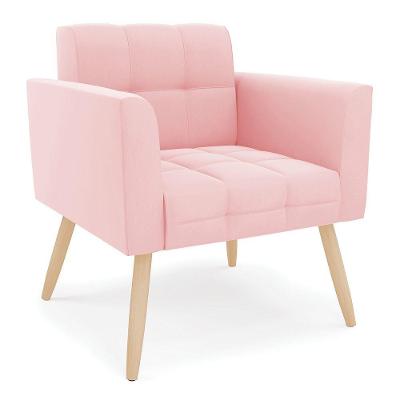 Poltrona Elisa Suede Rosa Bebê Pés Palito Natural - D'rossi