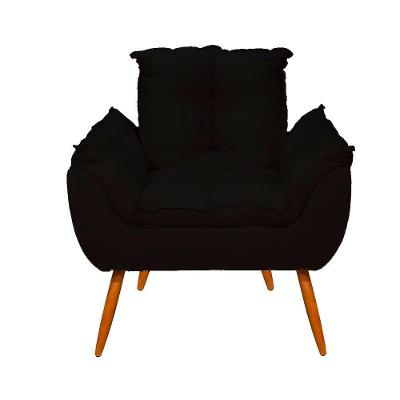 Poltrona Opala Pés Palito Suede Sala Quarto Escritório Preto