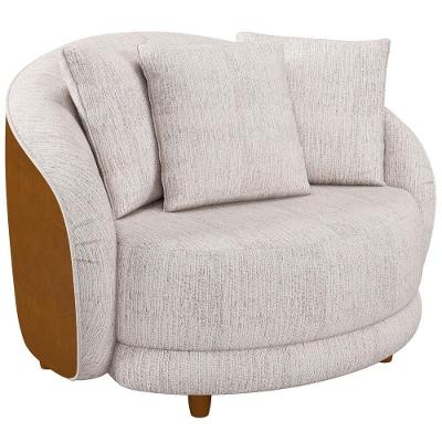 Poltrona Decorativa Para Sala De Estar Fixa Witta M03 Couríssimo Whisky Linho Bege - Lyam Decor
