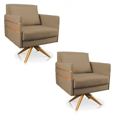 Kit 02 Poltronas Giratória Mari Suede Marrom Rato