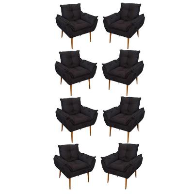 Kit 08 Poltronas Opala Decorativas Sala De Estar Suede Cor:preto