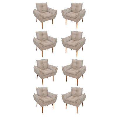 Kit 08 Poltronas Opala Decorativas Sala De Estar Suede Cor:bege