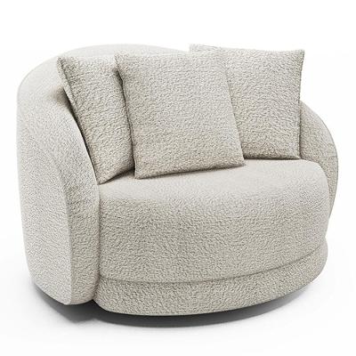 Poltrona Decorativa Para Sala De Estar Base Giratória Witta M03 Bouclê Branco - Lyam Decor