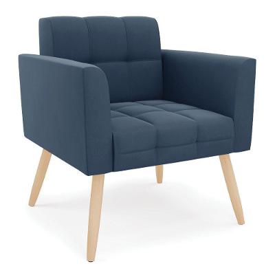 Poltrona Elisa Suede Pés Palito Natural - D'rossi Cor Azul Marinho