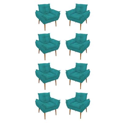 Kit 08 Poltronas Opala Decorativas Sala De Estar Suede Cor:azul Turquesa