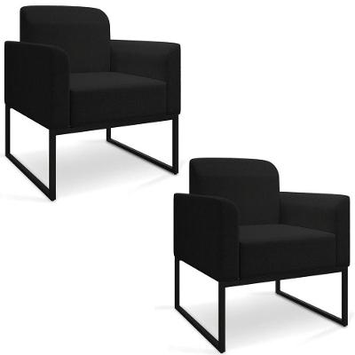 Kit 2 Poltronas Industrial Preta A79 Linho Preto