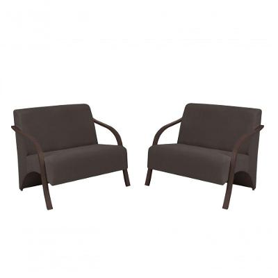 Kit 2 Poltronas Namoradeira 2 Lugares Suede Madeira Marrom