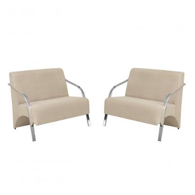 Kit 2 Poltronas Namoradeira 2 Lugares Alumínio Suede Bege