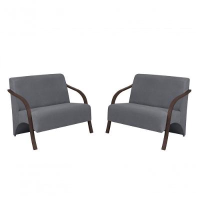 Kit 2 Poltronas Namoradeira 2 Lugares Suede Madeira Cinza