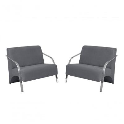 Kit 2 Poltronas Namoradeira 2 Lugares Alumínio Suede Cinza