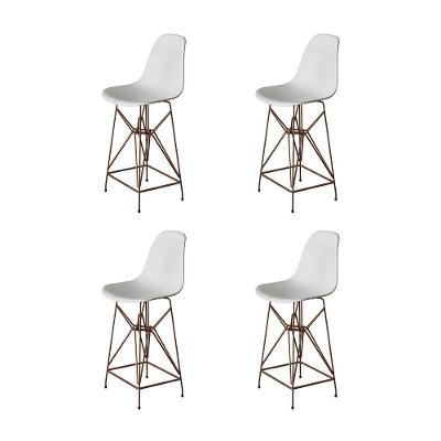 Kit 4 Banquetas Bistrô Alta Eames Branca Base Ferro Cobre - Cor: Branco