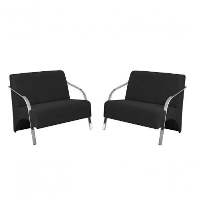 Kit 2 Poltronas Namoradeira 2 Lugares Alumínio Suede Preto