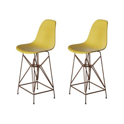 Kit 2 Banquetas Bistrô Alta Eames Amarela Base Ferro Cobre - Cor: Amarelo