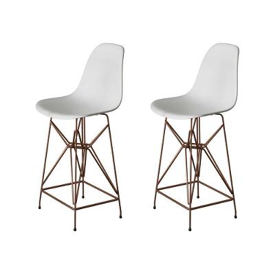 Kit 2 Banquetas Bistrô Alta Eames Branca Base Ferro Cobre - Cor: Branco