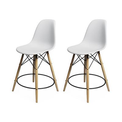 Kit 2 Banquetas Eames Eiffel De Madeira Assento Branco - Cor: Branco