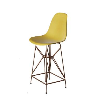 Banqueta Bistrô Alta Eames Amarela Base Ferro Cobre - Cor: Amarelo