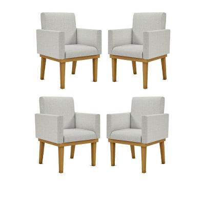 Kit 04 Poltronas Decorativa Reforçada Linho Cinza Claro
