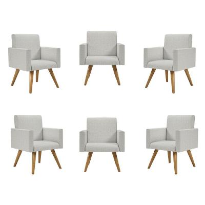 Kit 6 Poltronas Cadeira Escritório Recepção Linho Cinza Claro