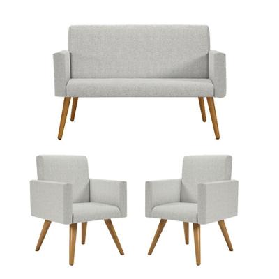 Kit Namoradeira + 2 Poltronas Decorativas Linho Cinza Claro