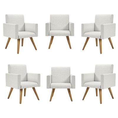 Kit 06 Poltronas Nina Decorativa Para Recepção Linho Bege