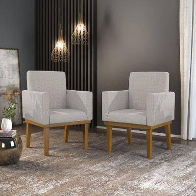 Kit 02 Poltronas Reforçadas Escritório Linho Cinza Claro