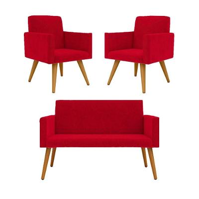 Kit Sofá Namoradeira + 2 Poltronas Decorativas vermelha