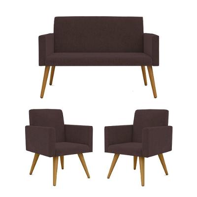 Kit Namoradeira + 2 Poltronas Decorativas Recepção marrom