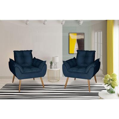 Kit 2 Poltronas Opala Decorativa Suede Azul Marinho