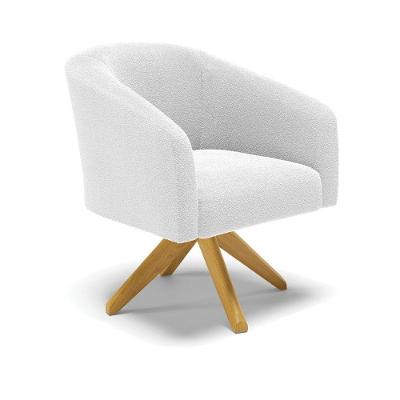 Poltrona Giratória Stella Bouclê Base De Madeira Ma30 - D'rossi Cor Off White