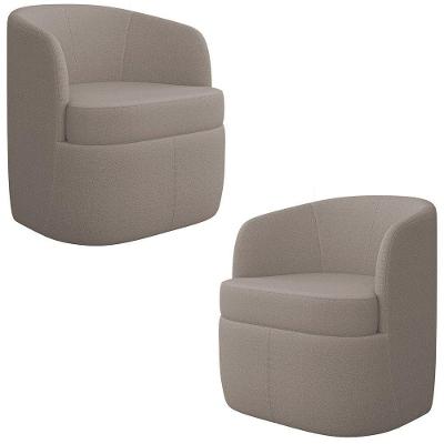 Kit 2 Poltronas Giratória Decorativa Para Sala Dandara K04 Bouclê Bege Escuro - Mpozenato