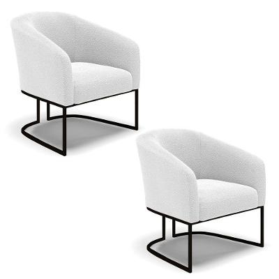 Kit 2 Poltronas Stella Bouclê Base Metálica Industrial Preto - D'rossi Cor Off White