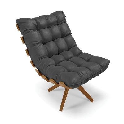 Poltrona Giratória Costela Corino Base Madeira Ma30 - D'rossi Cor Preto