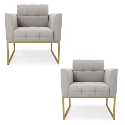 Kit 2 Poltronas Elisa Veludo Base Metálica Industrial Dourado - D'rossi Cor Cinza