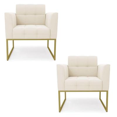 Kit 2 Poltronas Elisa Veludo Base Metálica Industrial Dourado - D'rossi Cor Bege