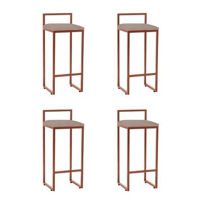 Kit 4 Banquetas Industrial Alta Bar Cozinha Bistrô Em Aço Dori Cobre Assento Suede Bege - Preto