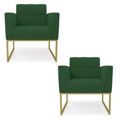 Kit 2 Poltronas Elisa Veludo Base Metálica Industrial Dourado - D'rossi Cor Verde