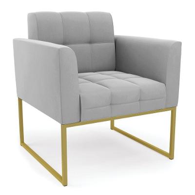 Poltrona Elisa Suede Cinza Base Metálica Industrial Dourada - D'rossi