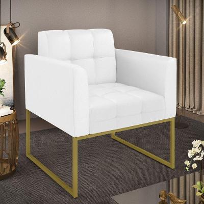 Poltrona Elisa Corino Branco Base Metálica Industrial Dourado - D'rossi