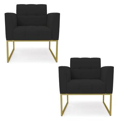 Kit 2 Poltronas Elisa Veludo Base Metálica Industrial Dourado - D'rossi Cor Preto