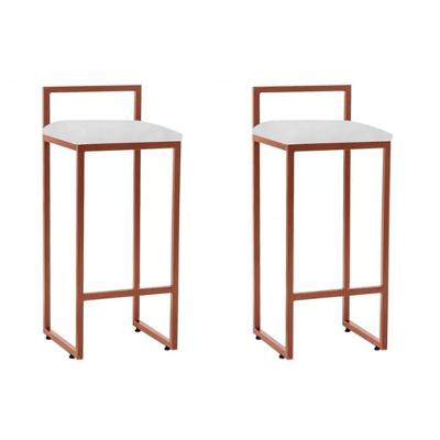 Kit 2 Banquetas Alta Industrial Bar Cozinha Bistrô Aço Dori Cobre Assento Corino Branco - Preto