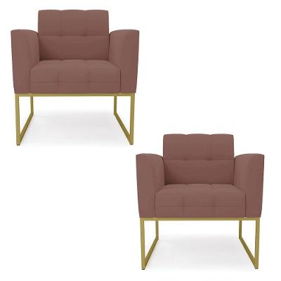 Kit 2 Poltronas Elisa Veludo Base Metálica Industrial Dourado - D'rossi Cor Rose