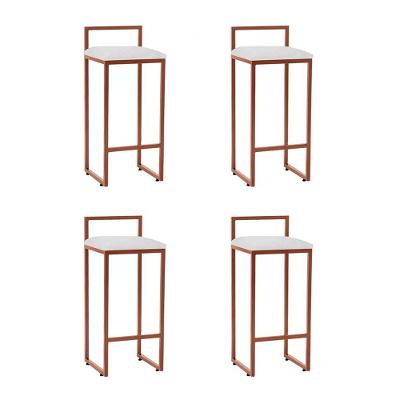 Kit 4 Banquetas Altas Industriais Em Aço Dori Cobre Assento Suede Branco - Preto
