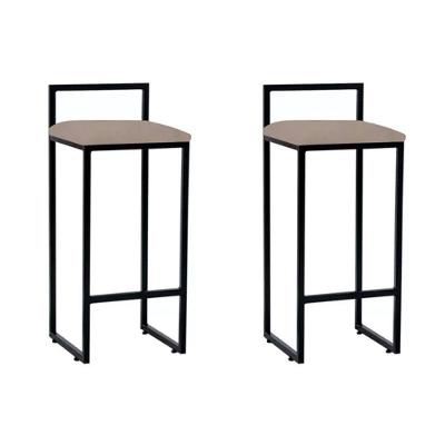 Kit 2 Banquetas Altas Industriais Em Aço Dori Preto Assento Suede Bege - Preto
