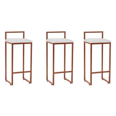 Kit 3 Banquetas Altas Industriais Em Aço Dori Cobre Assento Suede Branco - Preto