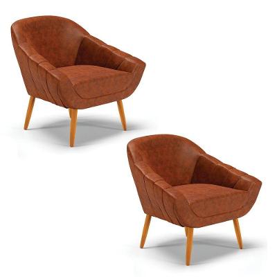 Kit 02 Poltronas Giovana Corano Castanho Nozes