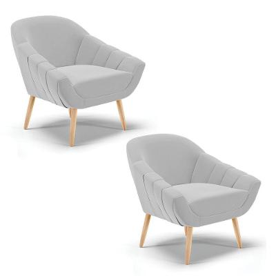 Kit 02 Poltronas Giovana Suede Natural Cinza