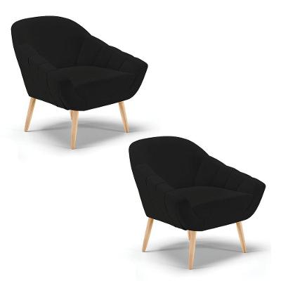 Kit 02 Poltronas Giovana Linho Natural A79 Preto