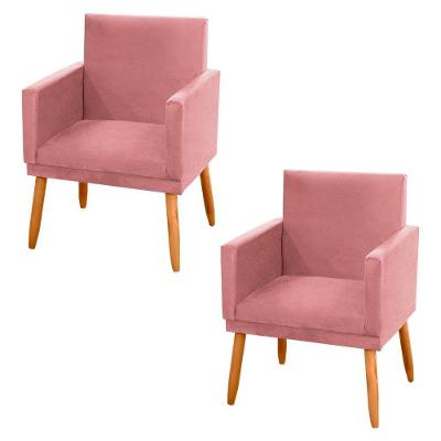 Kit 02 Poltronas Lauren Pés Palito Suede Rosê