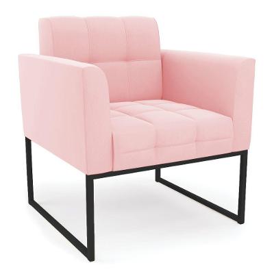 Poltrona Elisa Suede Base Metálica Industrial Preto - D'rossi Cor Rosa Bebê