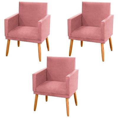 Kit 03 Poltronas Lauren Pés Palito Suede Rosê